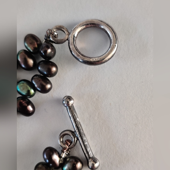Y2K Genuine Peacock Sea Pearls Bracelet w/Garnet and Sterling Silver - Picture 10 of 12